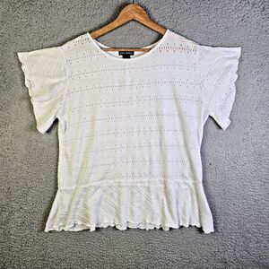 SML Sport Large White Eyelet Knit Ruffle Peplum Flutter Sleeve Summer Top Shirt